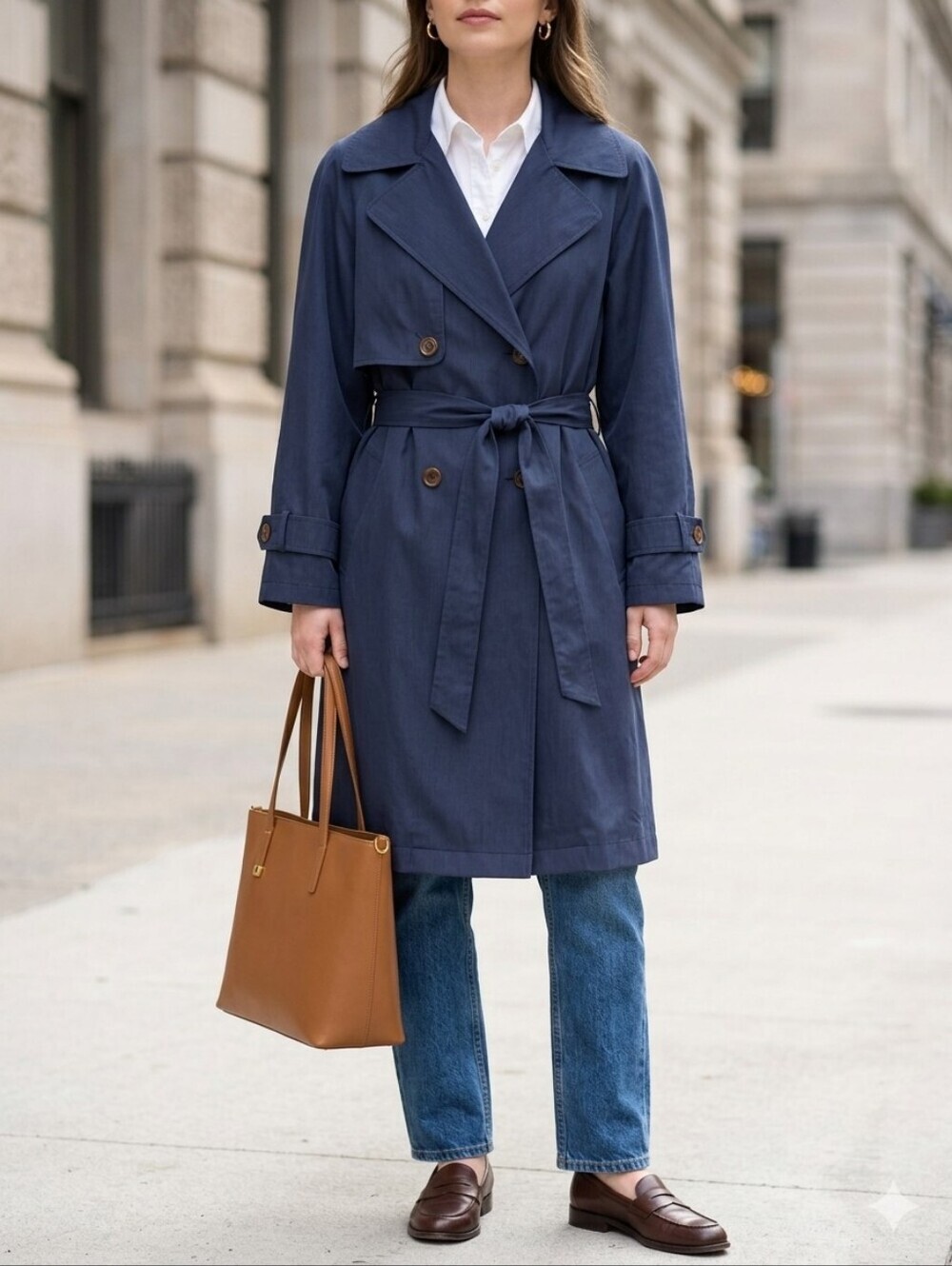 Vintage Sequence Navy Blue Belted Trench Coat Size 7/8 Lightweight Jacket